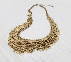 Vintage Gold Tone Chain Maille Mesh & Mini Paillettes Bib Choker Collar Necklace
