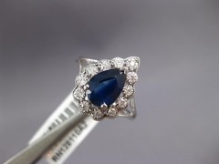 WIDE 1.52CT DIAMOND & AAA SAPPHIRE 14KT WHITE GOLD 3D PEAR SHAPE ENGAGEMENT RING