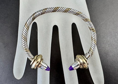 Taxco Mexico 925 Signed Sterling Brass Twisted Cable Cuff Bracelet Sugilite Ends