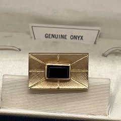 Vintage Swank Genuine Onyx Gold Tone Cufflinks Tie Clip Weber Heilbroner Box