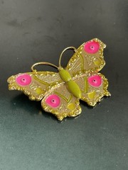 Vintage signed ART Arthur Pepper enamel butterfly brooch pink green