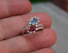 Estate 14K White Gold Toi et Moi Pink Tourmaline Blue Topaz Ladies Diamond Ring