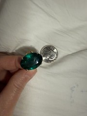 Vintage Huge Emerald Green Faceted Glass Cocktail Statement Ring Size 8 Unmarked