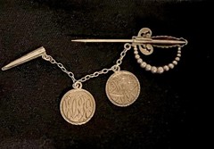 Antique c1900 Sterling Silver Sword Brooch Victorian Canadian Coins 2-1/4” 6.3g