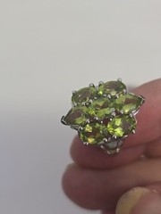 Sterling Silver .925 Manchurian PERIDOT pear Oval Stones Rhodium Coated Sz.5.75