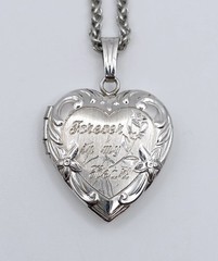 Vtg Marathon Sterling Silver Heart Locket Pendant Necklace Forever in My Heart