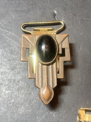 Vintage Art Deco Brass Toned & Black Pendant Statement Jewelry