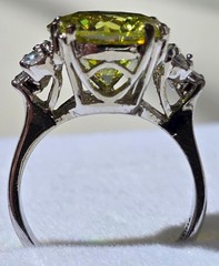 Yellow Green Center Stone White Side Cocktail Ring Silver Toned Stamped China