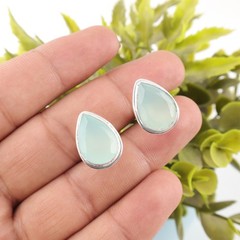 Sterling Silver Natural Aqua Chalcedony Blue Party Wear Cufflinks For Grooms