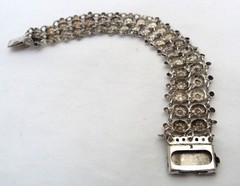 835 SILVER 2-ROW FANCY DELICATE DETAILED REPOUSSE FLOWERS LINK BRACELET ~ 7 1/2″
