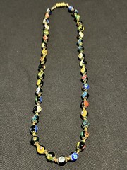 VTG Venetian Colorful Millefiori Glass Beads Knotted Choker Necklace 5mm x 17.5″