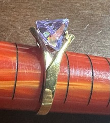 Vintage STERLING SILVER Gold Pl. Laser-cut Purple CZ Ladies Cocktail Ring Sz 8.5