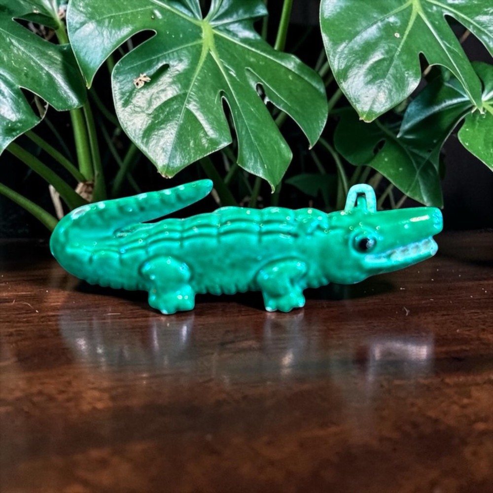 Tiny Green Alligator Brooch Whimsical Mini Crocodile Novelty Pin