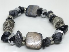 Genuine Real DALMATION STONE GEMSTONE BRACELET Mother Of Pearl Glass Stretch