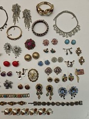 Vintage Rhinestone & Other Jewelry Lot Bracelets, Earring, Necklaces Etc.
