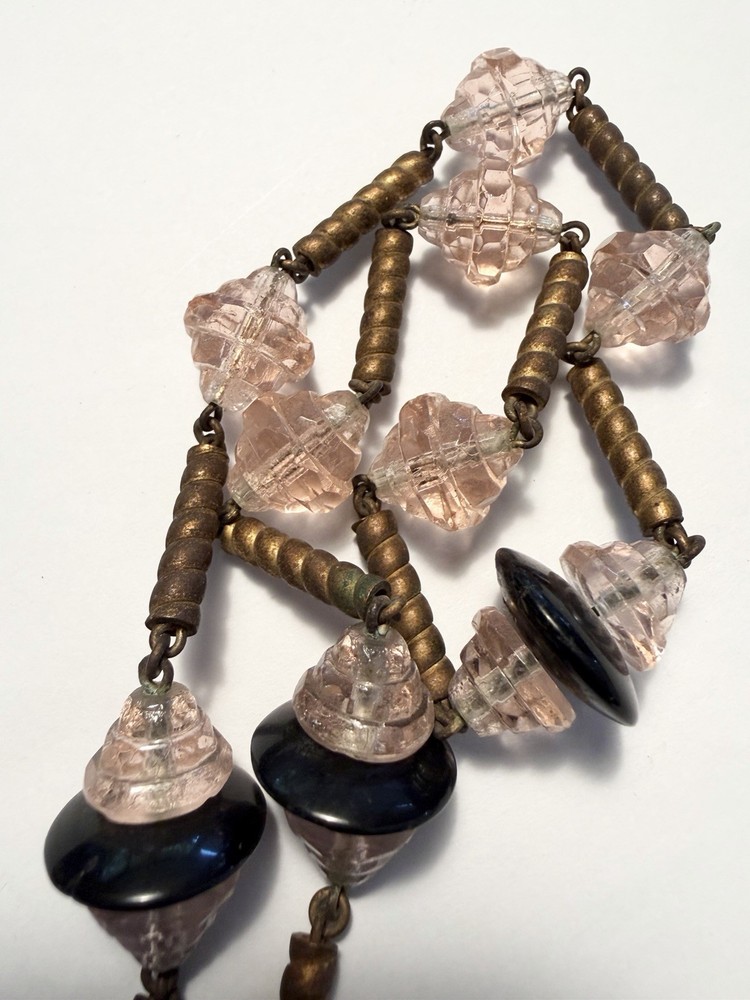 Vintage 1930’s Faux Peachy Pink Faceted Morganite Art Deco Glass Necklace 58g