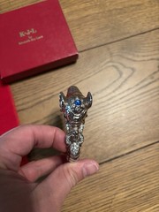 Vintage QVC Kenneth Jay Lane Silver Toned Enamel Elephant Clamper Bracelet- Rare