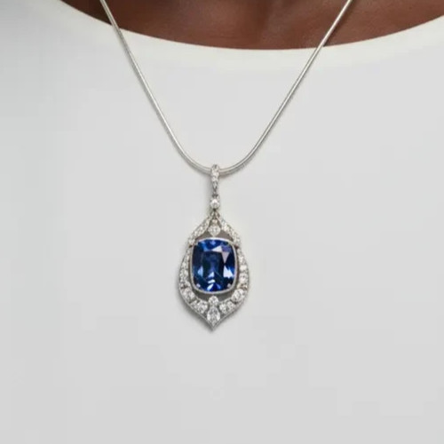 12.7Ct Art Deco Style Lab Created Diamond Rare Ceylon 14K White Gold FN Pendant