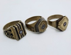 Morocco Top Brass Three Men’s Ring Chevron Bead Engraving Pieces US Size 11