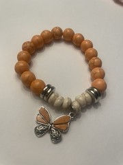 Peach & Marble Stretchy Set Of 2 Chunky Bracelets Butterfly Charm