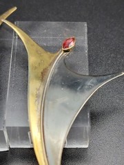 Sterling Silver 925 Abstract Drop Earrings Modern Sculptural Red Accent 6g