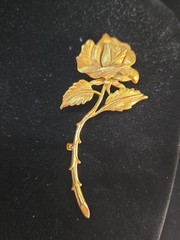 Charel Vintage Gold Tone Rose Brooch 3.75 Inches Long (C-5)