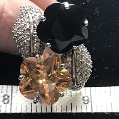 Vintage 925 Sterling Onyx Orange – Clear Cubic Zirconia Pave Design Ring 8.5