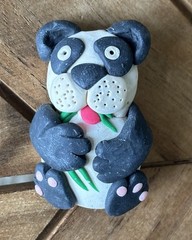 Vintage Polymer Clay Panda Bear Brooch Pin Handmade