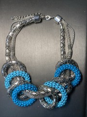 Vintage Graziano Mesh Chain Runway Necklace Estate Jewelry Statement Blue Enamel