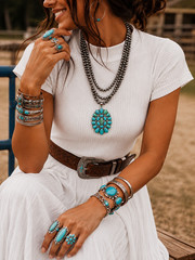 Western Turquoise Statement Necklace Navajo Pearl Style Beaded Necklace