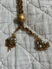Gold Plated Vintage 15 Inch Necklace With Double Beaded Tassel & Moveable Clasp