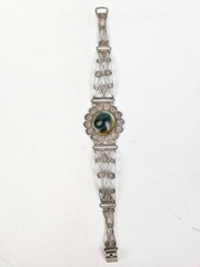Vintage 800 Silver Filigree Shiva Eye Shell Bracelet