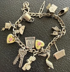 Vintage Sterling Silver Guilloche Hearts Turtle Articulated 19 Charms 44g