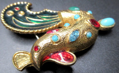 JOMAZ Enamel Rhinestone Rooster Vintage Pin Brooch READ!