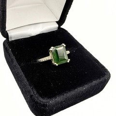 Contemporary Marked Sterling Silver Emerald Cut Green Tourmaline Ring Sz 7.75
