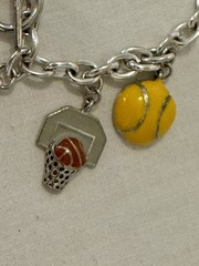 Sporty Girl Charm Bracelet-Enamel Charms On Silver Tone-Soccer-Golf-Balls-Helmet