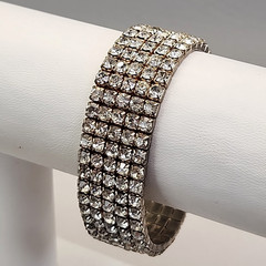 Vintage Rhinestone Stretch Bracelet Clear Multi-Tone 17mm Wide