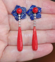 Vintage Gorgeous 15MM Lapis Flower Jackets For Earrings Use With Any Studs