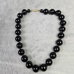 Vintage Black Glass Beaded Necklace Collar Gold-Tone Barrel Clasp
