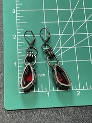 Vintage 2.2” Red Faceted Lucite Dark Metal Hinged Dangle Earrings