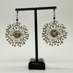 ZOE & SYD Silver Tone Starburst Dangle Earrings Statement Clear Rhinestones VNTG