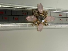 Pink Cat Eye Rhinestone Flower Cocktail Ring Gold Tone Size 6