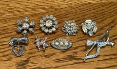 Vintage Lot 8 Silver Tone & Pot Metal Prong Set Rhinestones Scatter Pins Brooch