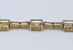 Vintage Gold Vermeil 925 Silver CZ Rope Link Panel Geometric Tennis Bracelet