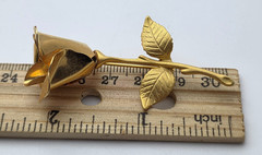 Vintage Gold Plated Rose Flower Brooch Pin Estate 2.5 In Romantic Floral