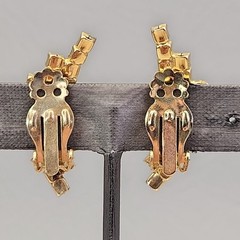 Vintage Rhinestone Clip On Earrings Purple Clear Climber Gold Tone 1 3/8″