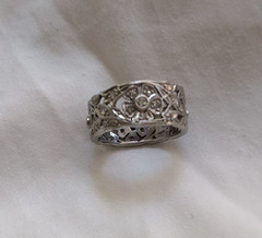 Platinum Antique Vintage Art Deco Diamond Floral Eternity Ring Band 7.5