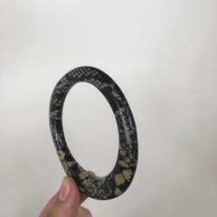 Black Beige Snakeskin Pattern Bangle Bracelet Fashion Jewelry Unisex Vin (3.5in)