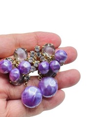 Vintage Juliana D&E Purple Rhinestone Pearl Necklace Earrings Set Book Piece