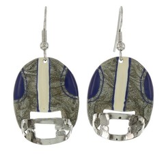 Signed Lunch at The Ritz Football Helmet Earrings Silver Blue French Hook